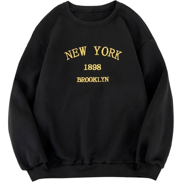 ⚡Women Black New York 1898 Imported Graphic Crewneck Long Sleeve Sweatshirt - Picture 1 of 5